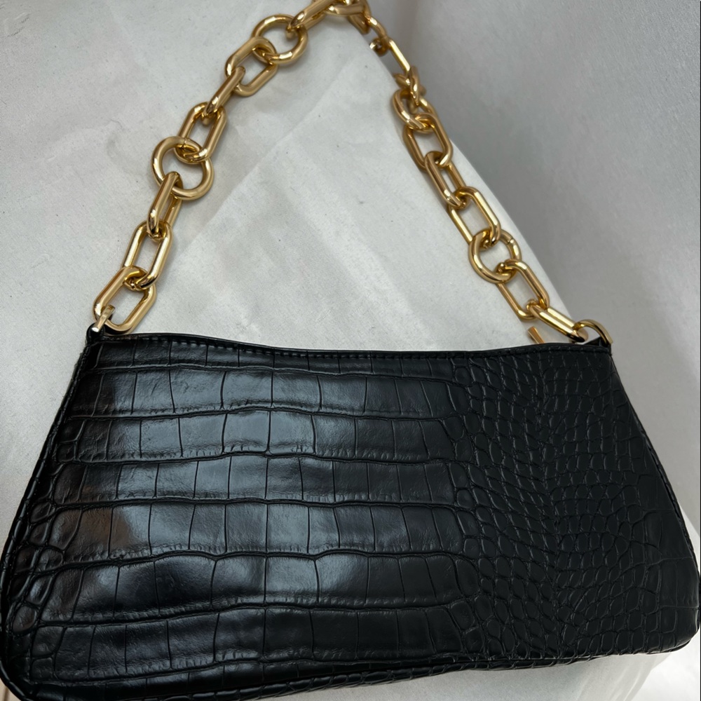 Black Crocodile Embossed Chain handbag